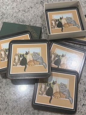 Vintage Royal Table Sitting Pretty Cat Coasters Set of 6 with Original Box